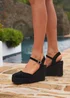 Linzi True Black Faux Suede Espadrille Wedges - Size 6 Image 1