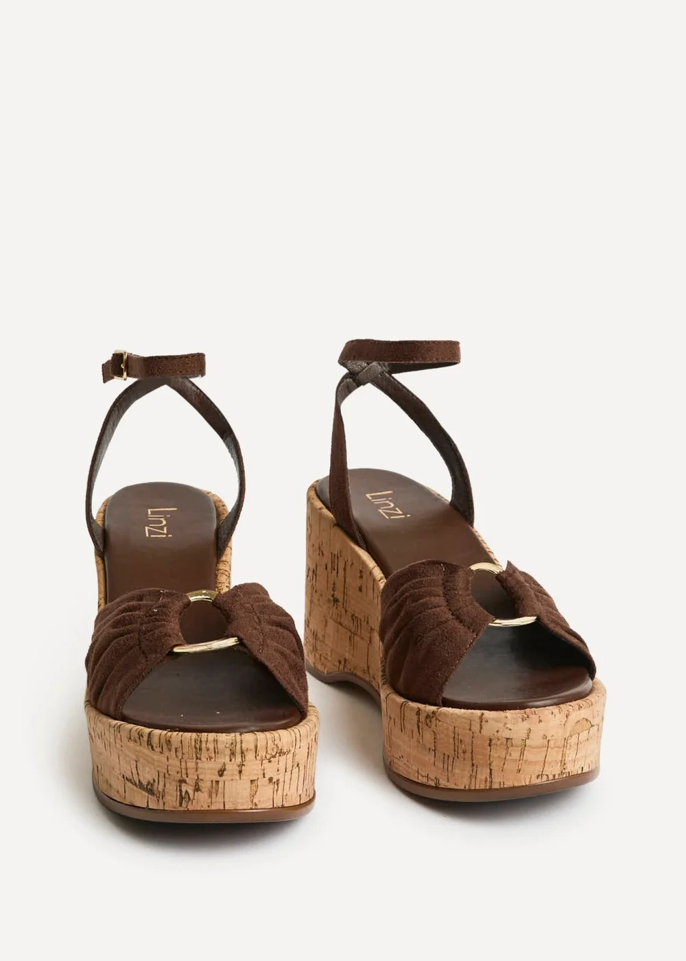 Linzi Saxon Brown Suede Wedge Sandals - 4 Image 3