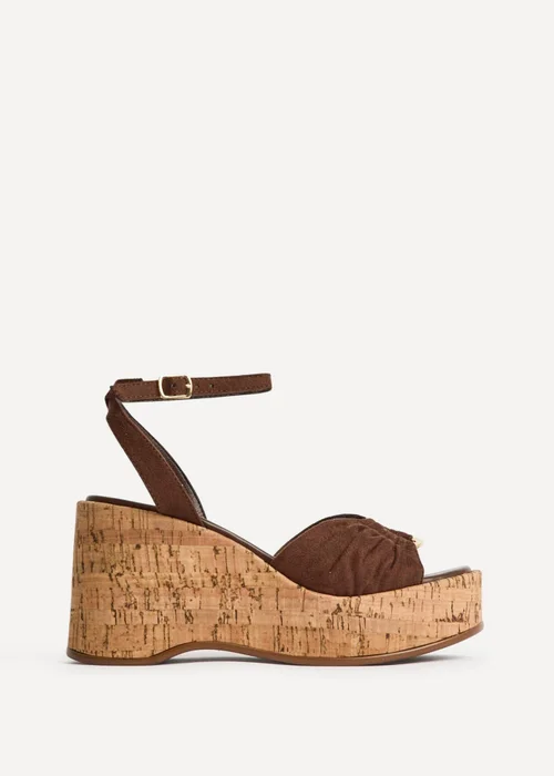 Linzi Saxon Brown Suede Wedge Sandals - 4 Image 2