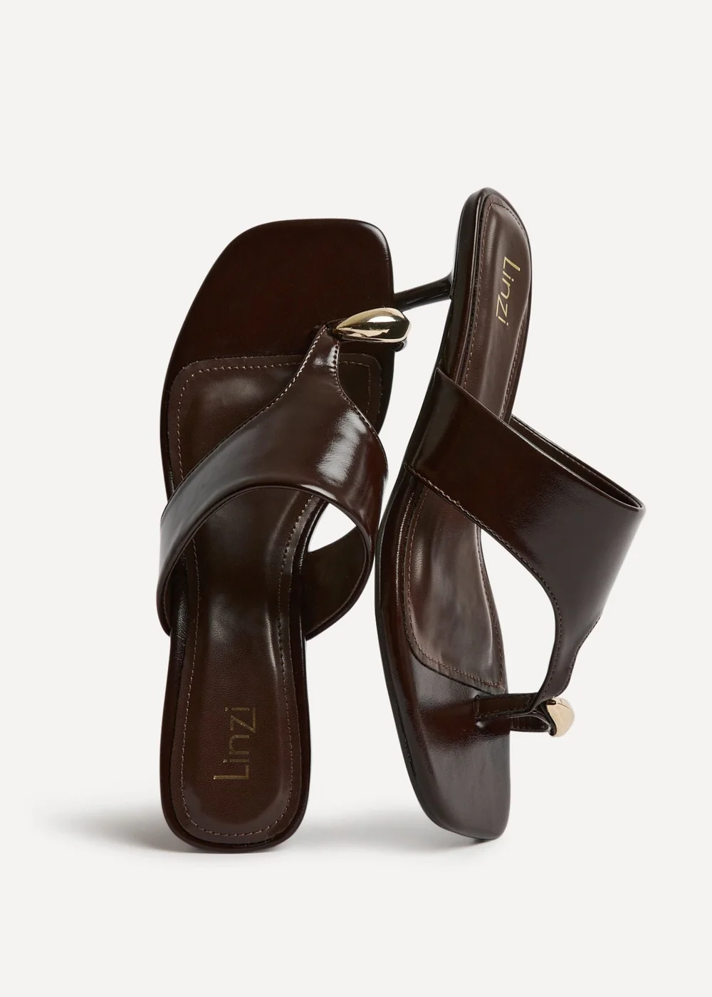 Linzi Manhattan Brown Faux Leather Mule Heels - Size 6 Image 5