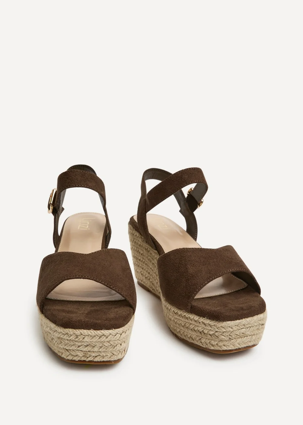 Linzi Duchess Wide Fit Brown Wedge Sandals - 8 Image 3