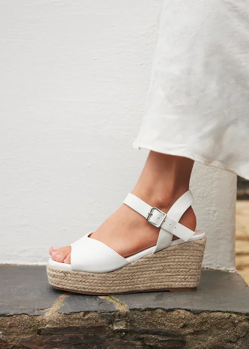 Linzi Duchess Wide Fit White Wedge Sandals - Size 7 Image 1
