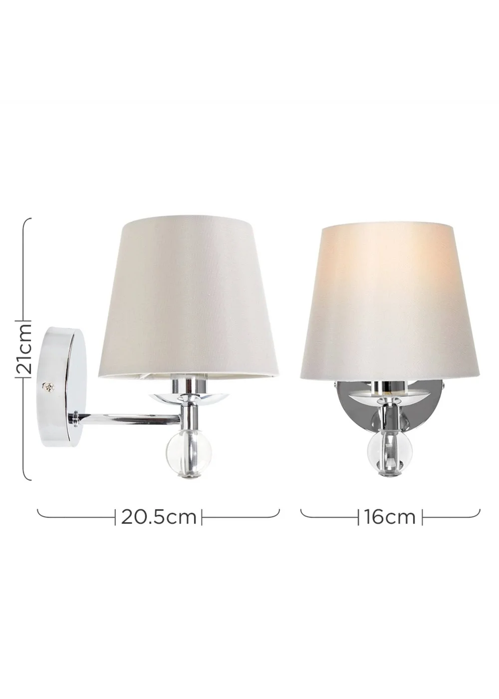 ValueLights Bryantt Single Crystal Wall Light Chrome with Grey Shade - One Size Image 3