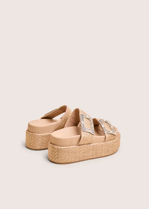 Public Desire Bettie Natural Rattan Diamante Buckle Detail Flatform Slider Sandals - 8 Image 3