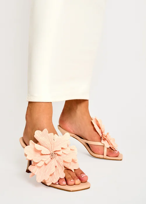 Public Desire Varley Peach 3-D Flower Mule Mid Heels - 5 Image 1