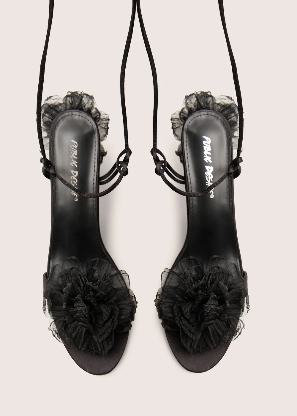 Public Desire Classy Black Ruffle Flower Detail Mid Heels - 3 Image 4