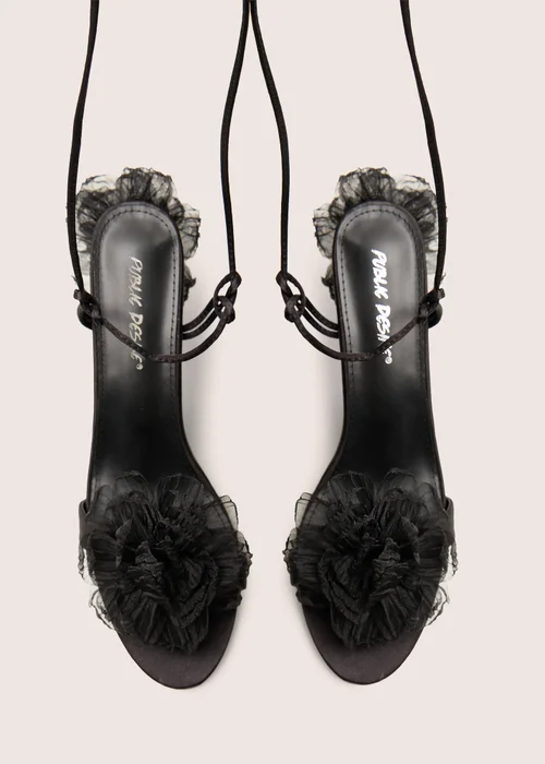 Public Desire Classy Black Ruffle Flower Detail Mid Heels - 3 Image 4