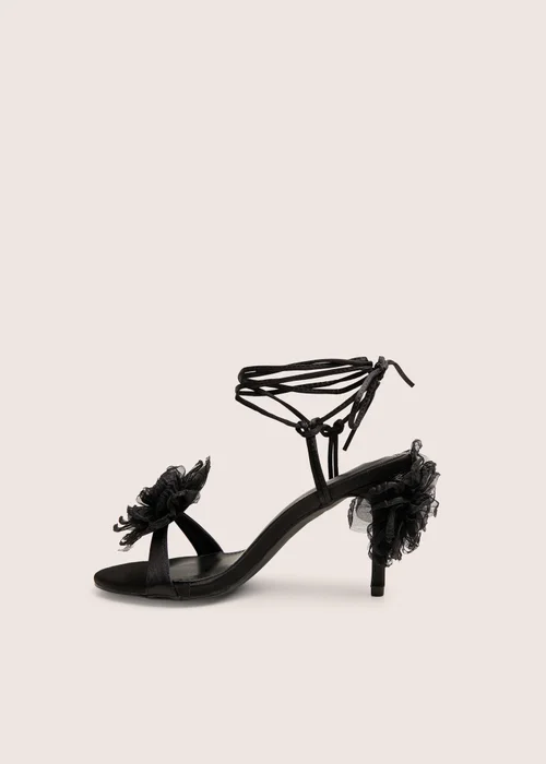 Public Desire Classy Black Ruffle Flower Detail Mid Heels - 3 Image 1