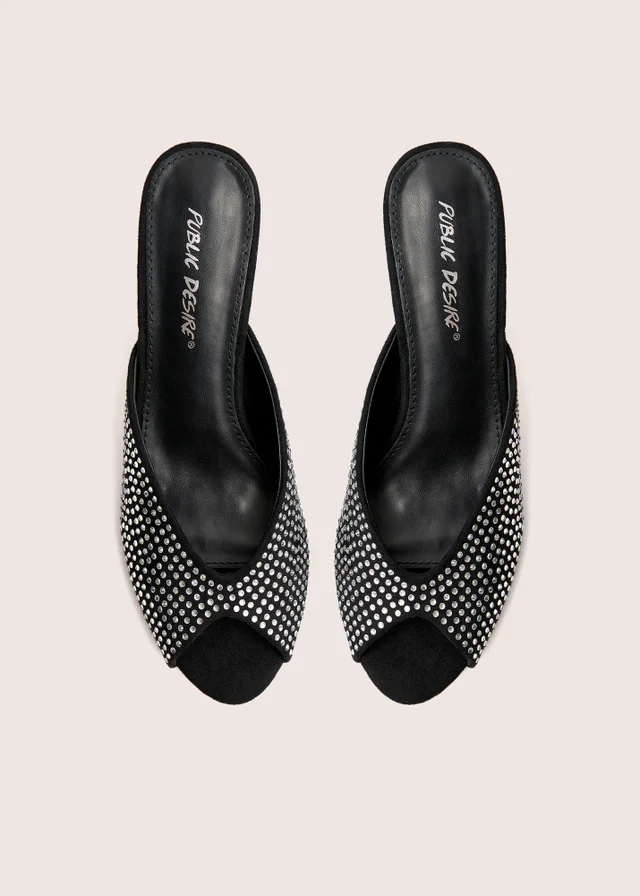 Public Desire Norma Black Embellished Mule Heels