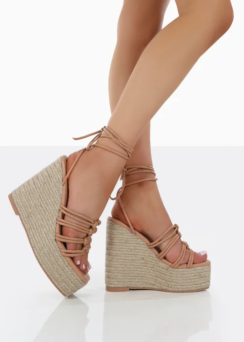 Public Desire Chakkra Nude PU High Heeled Sandal Espadrilles Wedges - 7 Image 3