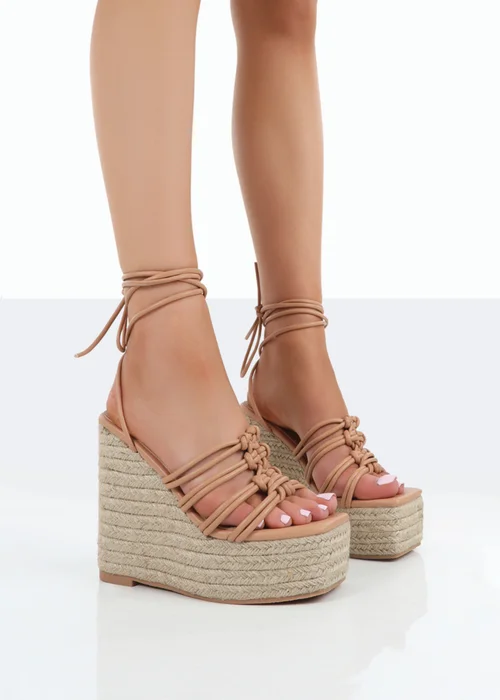 Public Desire Chakkra Nude PU High Heeled Sandal Espadrilles Wedges - 7 Image 1