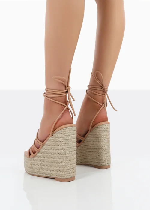Public Desire Chakkra Nude PU High Heeled Sandal Espadrilles Wedges - 7 Image 2