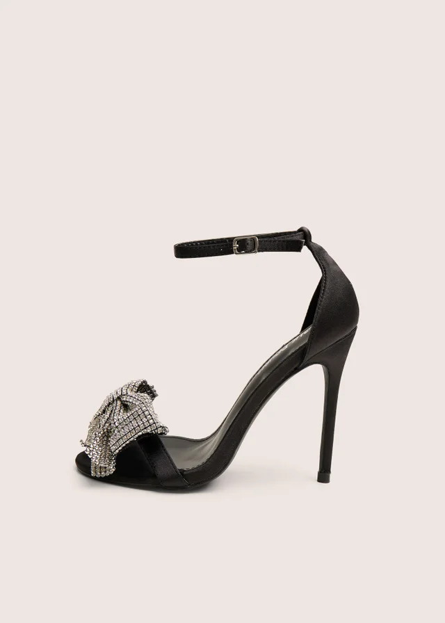 Public Desire Vermillion Black Bow Detail Round Toe Stiletto Heels