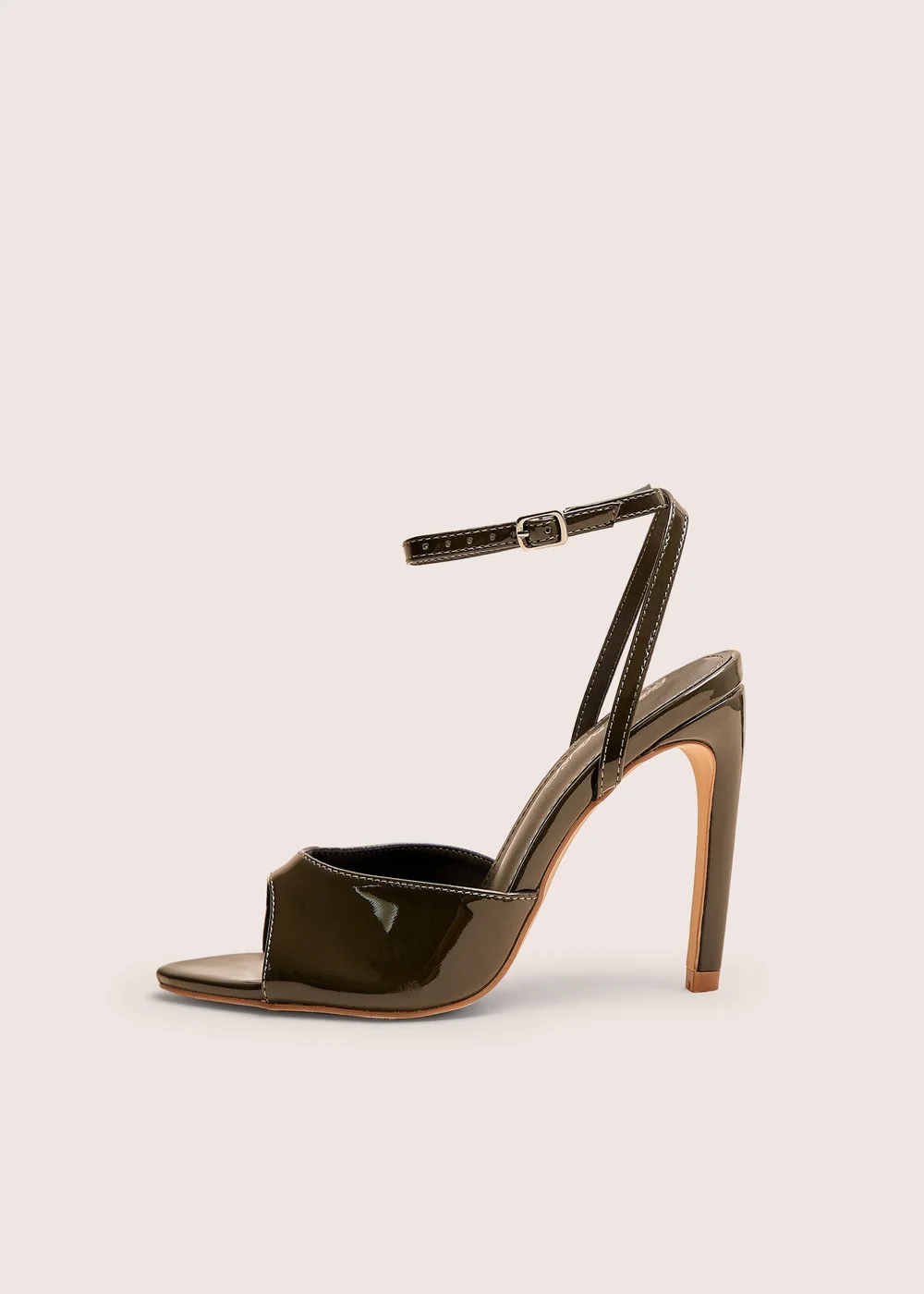 Public Desire Caught On Olive Peep Toe Curved High Heel - Size 5 Image 1
