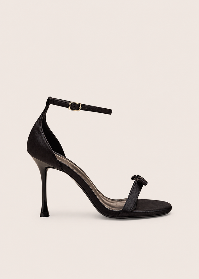 Public Desire Novie Black Ankle Strap Bow Detail Heels