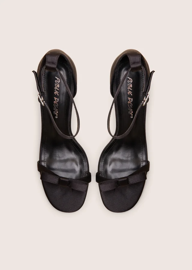 Public Desire Novie Black Ankle Strap Bow Detail Heels