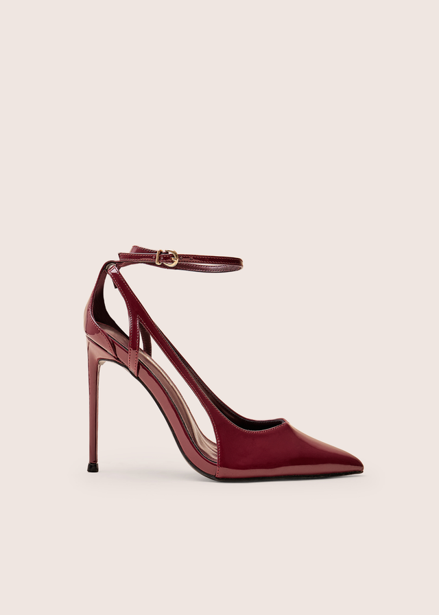 Public Desire Allegedly Burgundy Patent Cut Out Detail Ankle Strap Court Shoes