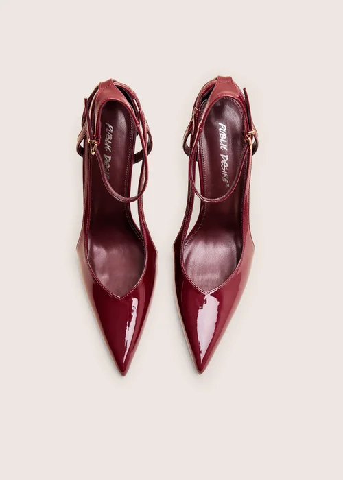 Public Desire Allegedly Burgundy Patent Cut Out Detail Ankle Strap Court Shoes - 5 Image 4