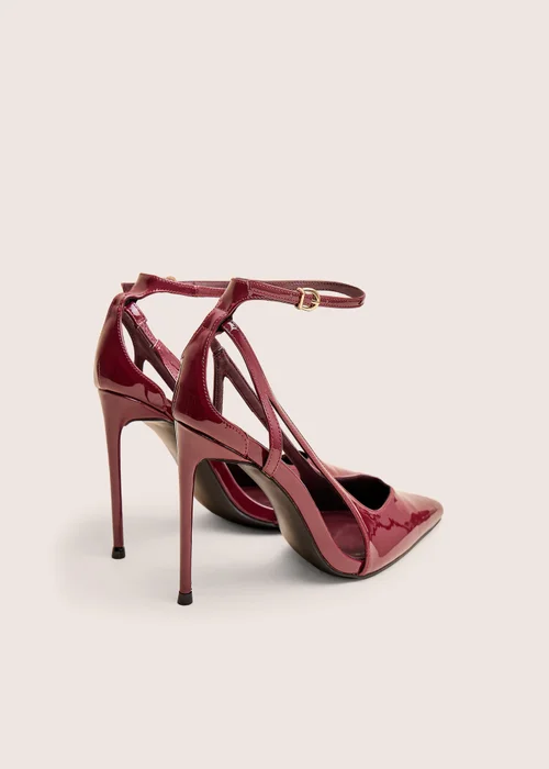 Public Desire Allegedly Burgundy Patent Cut Out Detail Ankle Strap Court Shoes - 5 Image 5