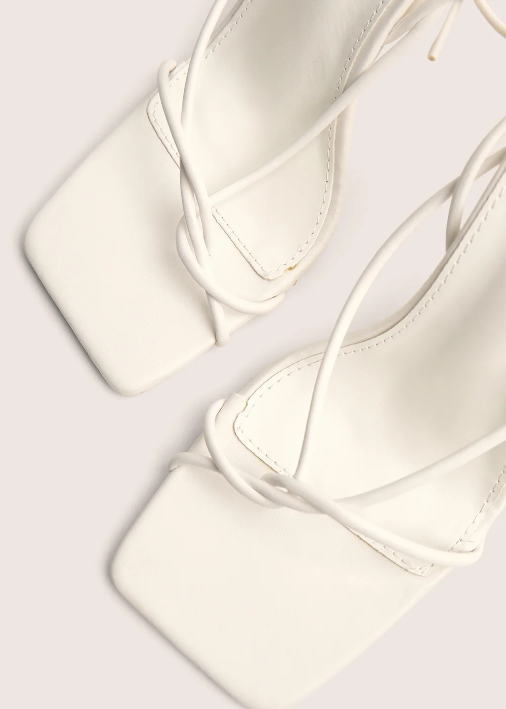 Public Desire Lacey White Square Toe Strappy Lace Up Stiletto Heels - 9 Image 4