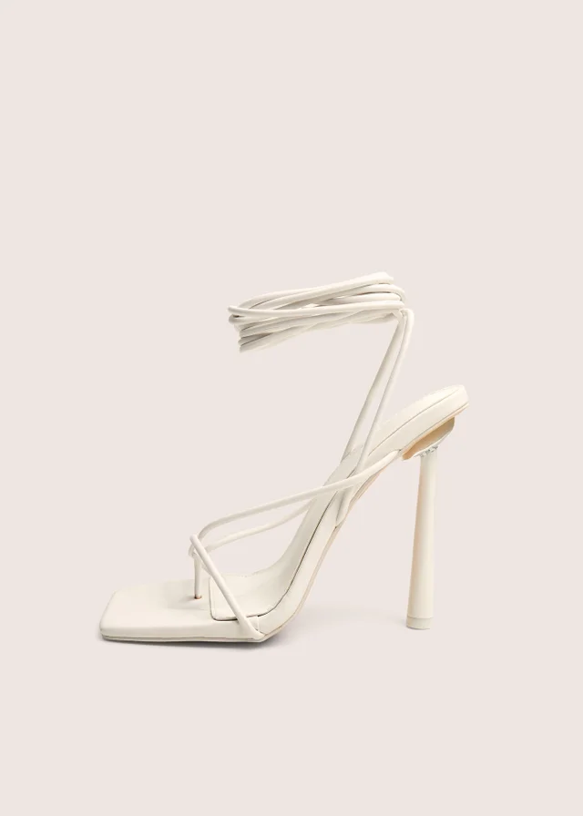 Public Desire Lacey White Square Toe Strappy Lace Up Stiletto Heels