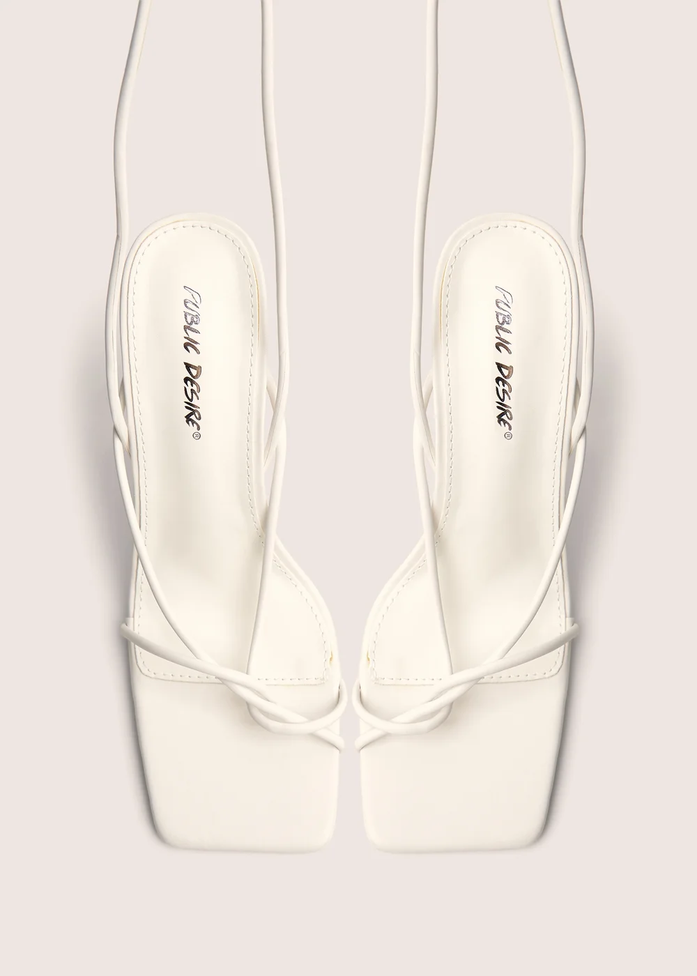 Public Desire Lacey White Square Toe Strappy Lace Up Stiletto Heels - 9 Image 2