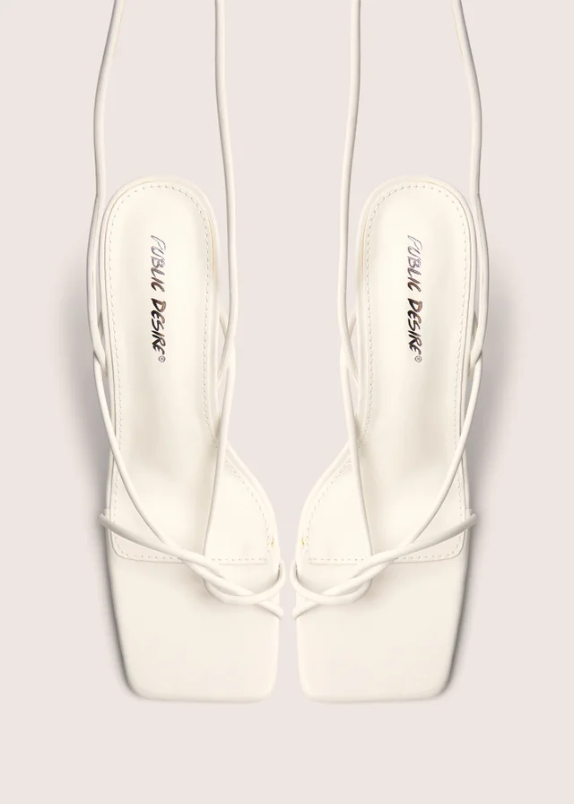 Public Desire Lacey White Square Toe Strappy Lace Up Stiletto Heels