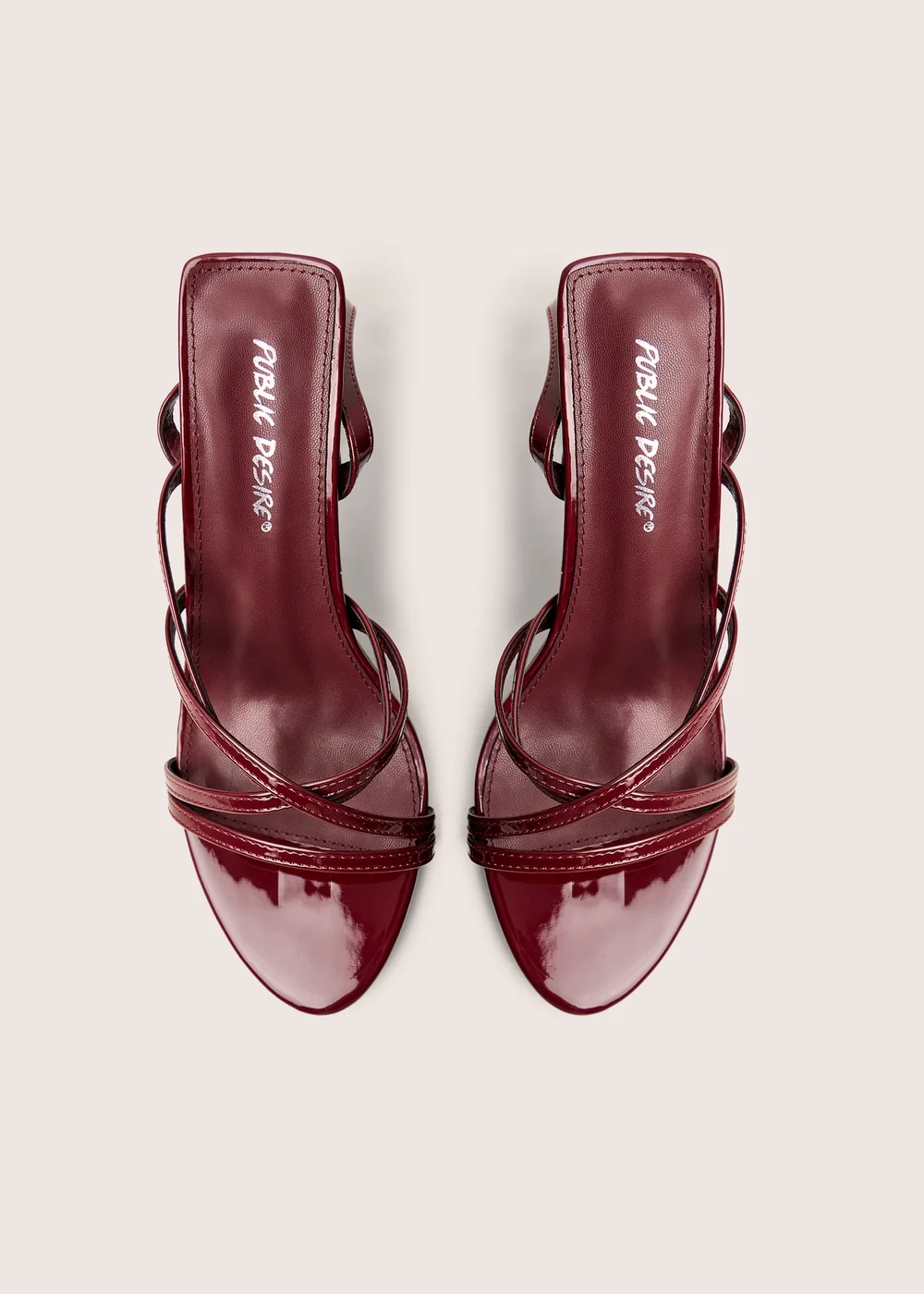 Public Desire Free Spirit Wide Fit Burgundy Strappy Mid Heel - 3 Image 2