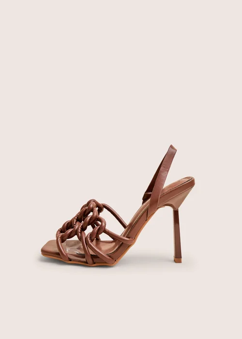 Public Desire Rayne Chocolate Knotted Upper Slingback Square Toe Heels - 5 Image 1