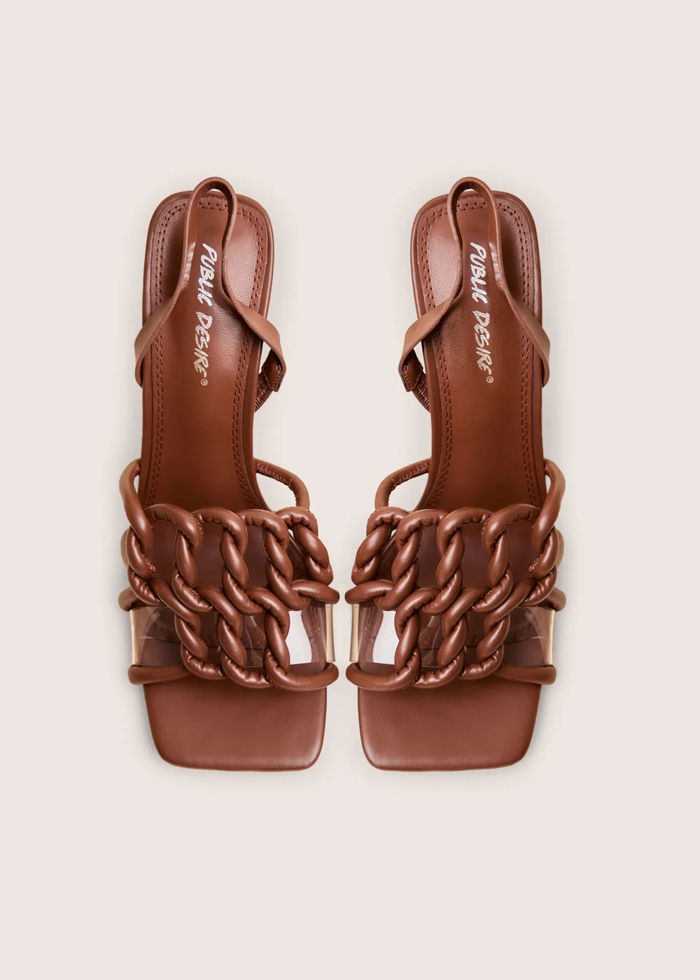 Public Desire Rayne Chocolate Knotted Upper Slingback Square Toe Heels - 5 Image 2