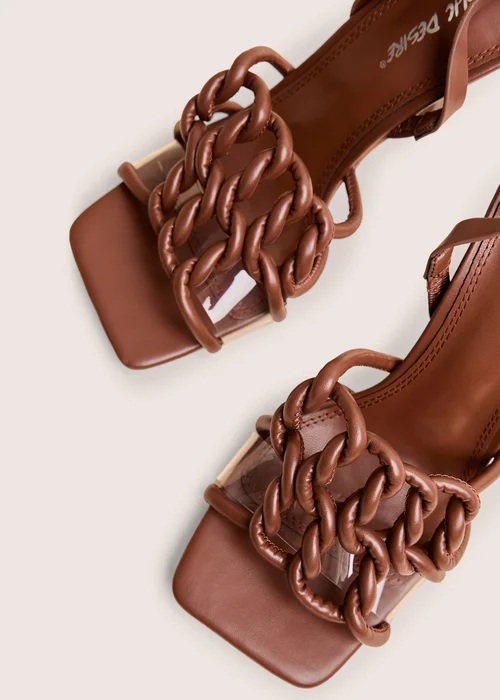 Public Desire Rayne Chocolate Knotted Upper Slingback Square Toe Heels - 5 Image 4