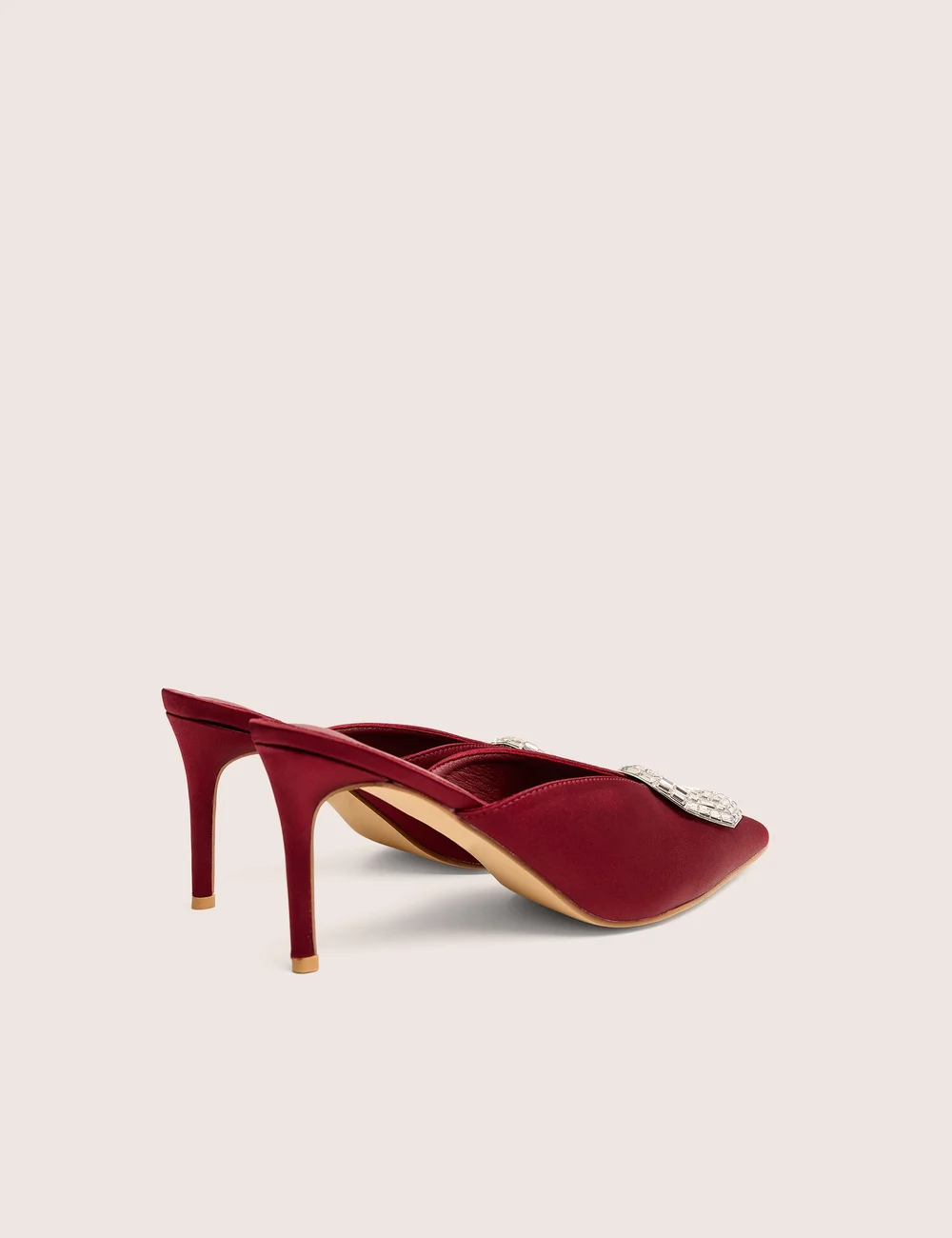 Public Desire Classique Burgundy Broach Embellishment Mid Heels Mule - 3 Image 5