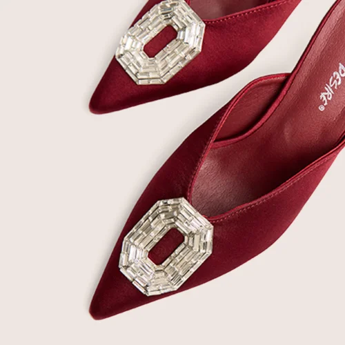 Public Desire Classique Burgundy Broach Embellishment Mid Heels Mule - 3 Image 3