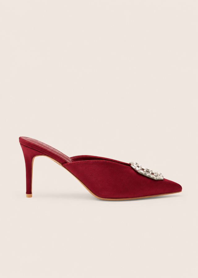 Public Desire Classique Burgundy Broach Embellishment Mid Heels Mule