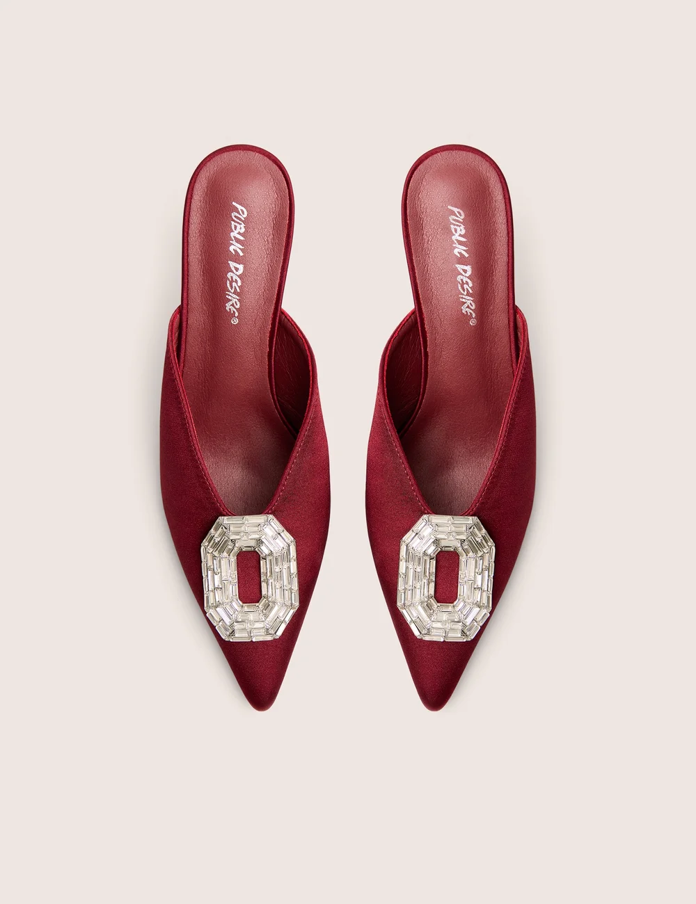 Public Desire Classique Burgundy Broach Embellishment Mid Heels Mule - 3 Image 4