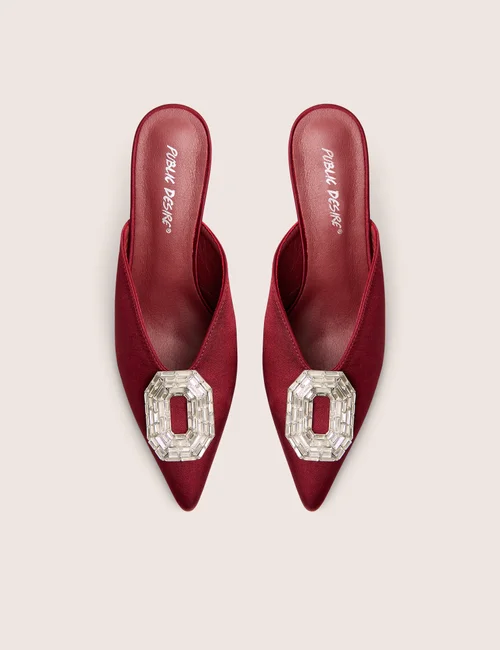 Public Desire Classique Burgundy Broach Embellishment Mid Heels Mule - 3 Image 4