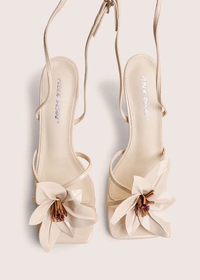 Public Desire Hydrangea Stone Patent Flower Barely There Square Toe Mid Heels