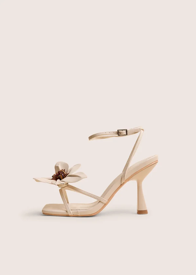 Public Desire Hydrangea Stone Patent Flower Barely There Square Toe Mid Heels