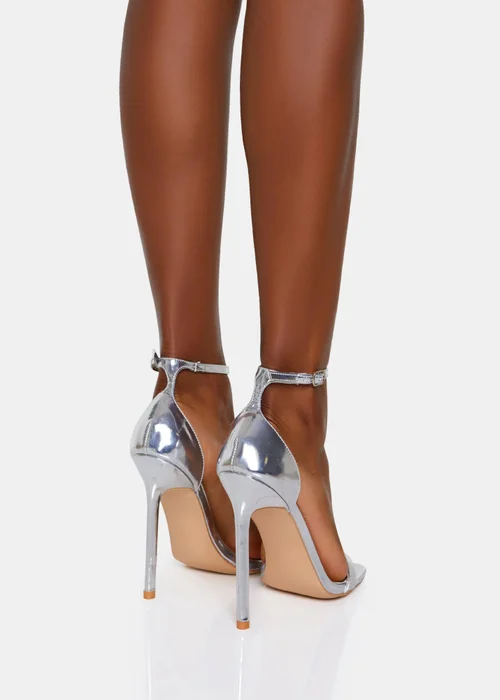 Public Desire Chaos Silver Square Toe Strappy Barely There Stiletto Heel - 8 Image 4