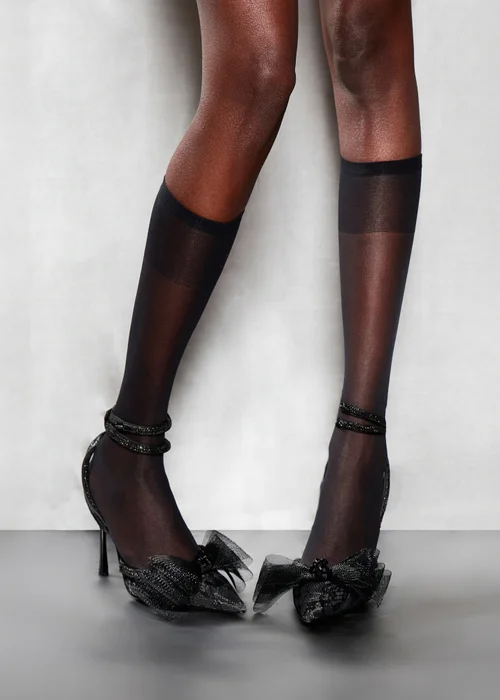 Public Desire Brat Black Diamante Strap Wrap Around Pointed Stiletto Heels - 9 Image 2
