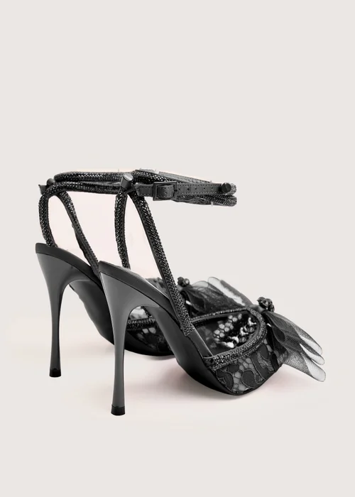 Public Desire Brat Black Diamante Strap Wrap Around Pointed Stiletto Heels - 9 Image 4
