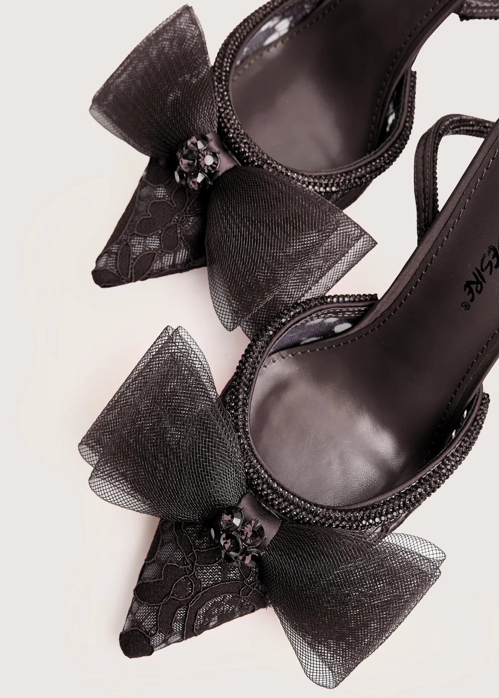 Public Desire Brat Black Diamante Strap Wrap Around Pointed Stiletto Heels - 9 Image 6