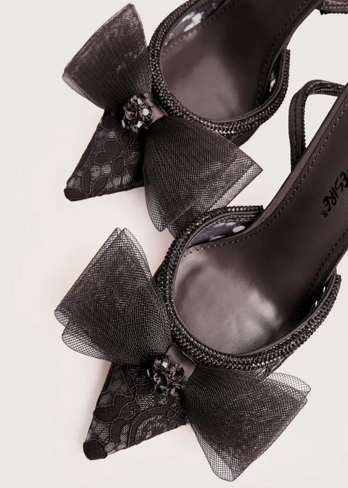 Public Desire Brat Black Diamante Strap Wrap Around Pointed Stiletto Heels - 9 Image 6