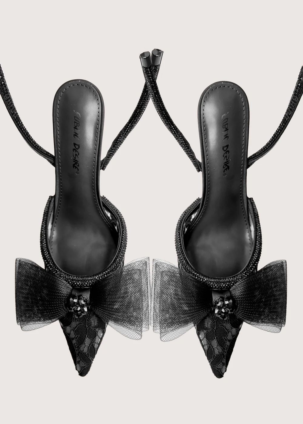 Public Desire Brat Black Diamante Strap Wrap Around Pointed Stiletto Heels - 9 Image 5