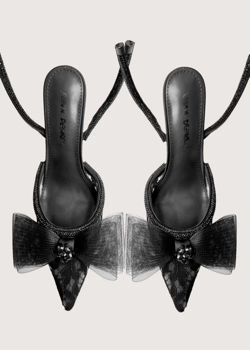 Public Desire Brat Black Diamante Strap Wrap Around Pointed Stiletto Heels - 9 Image 5
