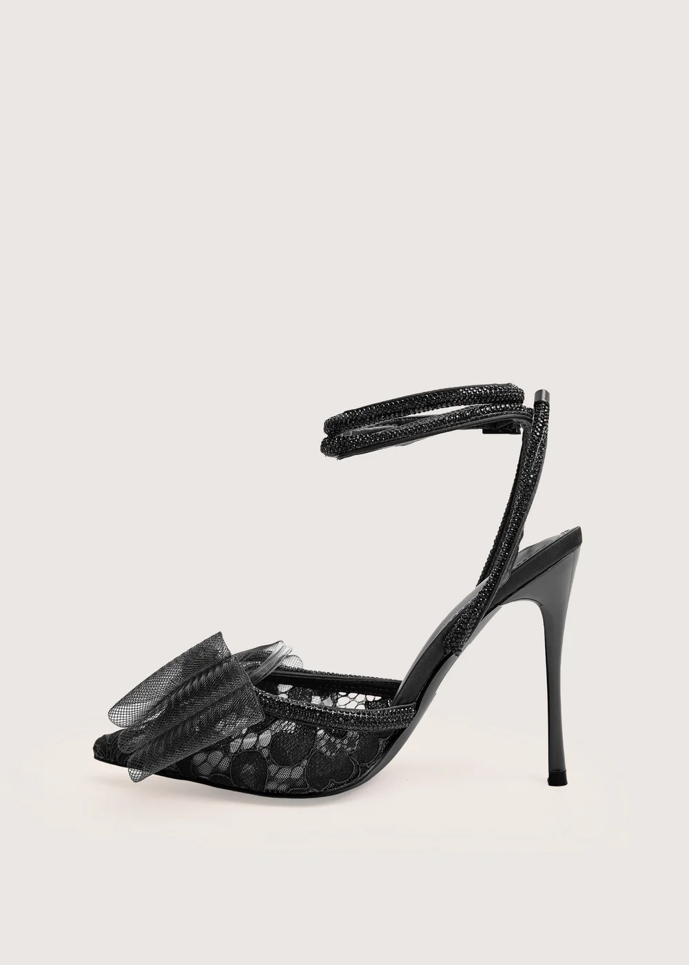 Public Desire Brat Black Diamante Strap Wrap Around Pointed Stiletto Heels - 9 Image 1