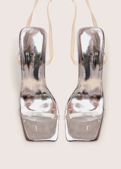 Public Desire Rya Silver Mirror Square Toe Strappy Barely There Stiletto High Heels - 8 Image 2