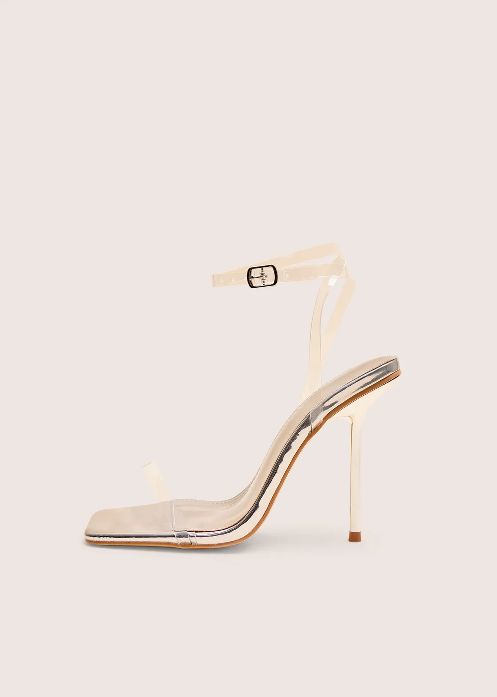 Public Desire Rya Silver Mirror Square Toe Strappy Barely There Stiletto High Heels - 8 Image 1