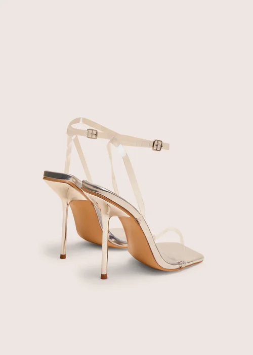Public Desire Rya Silver Mirror Square Toe Strappy Barely There Stiletto High Heels - 8 Image 3