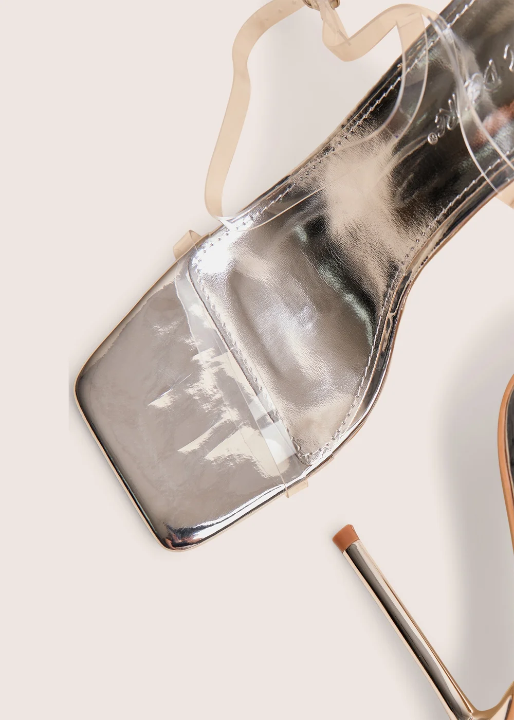 Public Desire Rya Silver Mirror Square Toe Strappy Barely There Stiletto High Heels - 8 Image 4